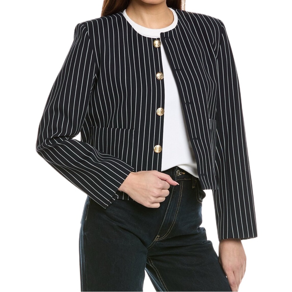 FRAME Button Front Jacket in Dark Navy Multi NWT